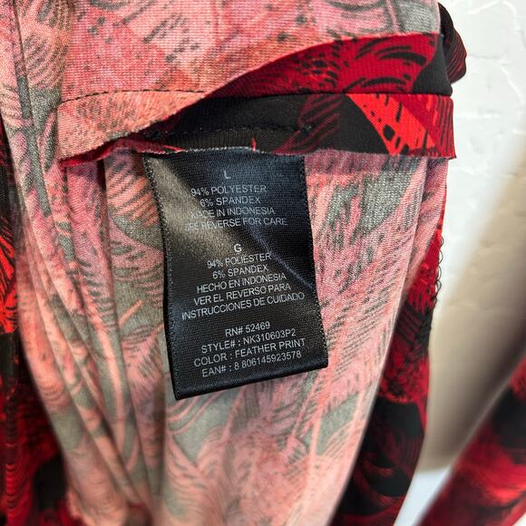 Norma Kamali Faux Wrap Jersey Bodycon Dress Red Feather Print Long Sleeve L - Picture 6 of 9